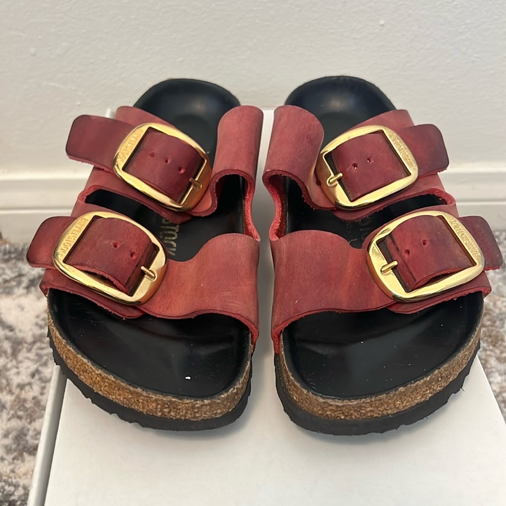 Birkenstock Arizona Big Buckle Slide Sandal Fire Red size 7-7.5
